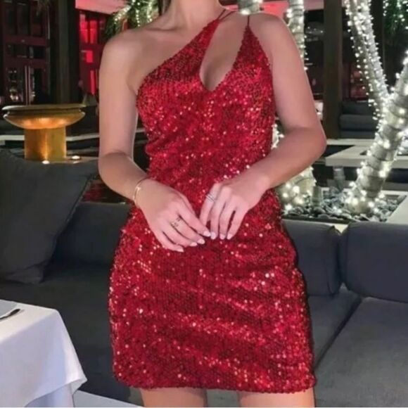 Zara Dresses & Skirts - ZARA | NEW - BLOGGER FAVORITE Asymmetrical Red Sequin Dress Women’s Size X-Small